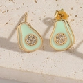 French vintage avocado studs in light green enamel with gold edges and zircon centers - Light Green