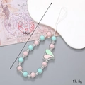 Pink and mint green beaded phone strap with heart pendant and bow details - K2593 Phone Chain