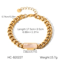 Detailed view of golden stainless steel bracelet with dimensions and shell inlay detail - Gold Thick Chain Pink Shell Bracelet (HC-B20227)