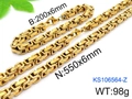 Polished gold 304 stainless steel Byzantine chain necklace and bracelet jewelry set - 6mm / 16cm / Gold