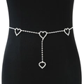 Sparkling silver rhinestone waist chain with heart pendants on a female waist - Silver Heart