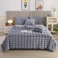 Thick light gray rabbit fur throw blanket with 3D bubble texture for warm winter bedding - 160*200 cm / Light Gray