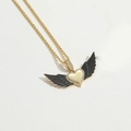Golden heart necklace with wings, inlaid with black and clear stones on a gold chain - Black Winged Heart