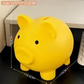 Yellow pig-shaped piggy bank for kids, large capacity plastic coin box, size 15cm x 13.2cm - Piggy Bank [Yellow]