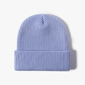 Unisex ribbed knit beanie hat in light lilac purple color with folded cuff design - Light Blue