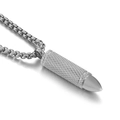 Polished silver titanium steel bullet pendant necklace with mesh texture on white background - Steel Color Bullet Pendant (KP97241-KFC)