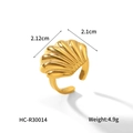 Macro view of 18K gold stainless steel scallop shell open ring with size measurements - Shell Shape Open Ring (HC-R30014)