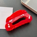 Large red acetate cloud hair claw clip with elegant white pearls for women's updos - Large-12cm / Red