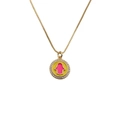 Gold chain necklace with a pink and yellow enamel Hamsa hand pendant and zircons - Pink and Yellow