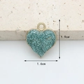 Golden heart charm with glitter teal enamel finish and 1.9cm height measurement - Lake Blue Glitter Heart