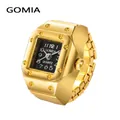 Vintage golden square finger watch with black dial and elastic metal band for women - Square Dial / Gold/Black