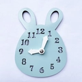 Mint green bunny shaped wooden wall clock with hollow numbers for children room decor - Blue Rabbit Clock