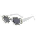 Gafas de sol blancas con diamantes de imitación para mujer, montura ojo de gato - Montura Blanca Lente Gris Oscuro