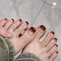 Faux ongles d'orteils dégradés œil de chat bordeaux et argentés carrés-arrondis - Style Œil de Chat Dégradé Rouge Vin Argent (FW20)