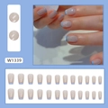 Faux ongles courts ballerine, effet œil de chat violet et bordure française bleue, 24pcs - Style French Tip Bleu Cat Eye Rose Violet (W1339) / Type à Colle