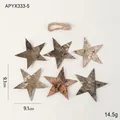 Set of 6 rustic star-shaped wooden Christmas ornaments with natural bark texture - 5-pointed Star Wooden Pendant (6Pcs Set)