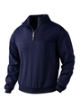 Men's navy blue half-zip knit sweater with cable texture and ribbed cuffs - Navy Blue