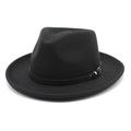 Klassischer schwarzer Filzhut Fedora mit Lederband und Goldschnalle auf weißem Hintergrund - M (56-58cm) / Schwarz