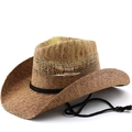 Cappello da cowboy in paglia intrecciata sfumata marrone con cordino regolabile - Stile Intrecciato Giallo Tan (01)