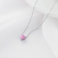 Collana minimalista in acciaio inossidabile argento con ciondolo a cuore di pietra rosa - Colore Acciaio + Zircone Rosa