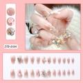 Detailed view of 24pcs pink gradient press-on nails with 3D roses, pearls and rhinestones - Nude Pink Gradient 3D Rose Style (ZTD-0104)