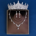 Luxury bridal jewelry set featuring a silver tiara, necklace, and earrings with crystals - Silver Style (SET-J042S)
