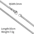 3mm silver stainless steel Cuban link chain necklace with 50cm length and lobster clasp - 2-Side Polished Cuban Chain (Silver 3mm*50cm) / Width 3mm