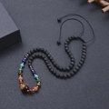 6mm Seven Chakra Yoga Necklace with Natural Volcanic Stones and Colorful Beads - 7 Chakra Black Lava Stone Style