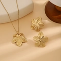 Elegant gold five-petal flower necklace and earring set with textured finish - Five-Petal Flower Style (E6210-18)