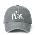Vintage washed dark grey denim baseball cap with Mrs. and heart embroidery - Gray