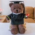 Adorable brown graduation teddy bear plush wearing black bachelor gown and mortarboard - Coffee Textured Graduation Bear - White Collar / 30 cm