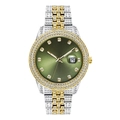 Dettaglio di un orologio di lusso con quadrante verde e cinturino bicolore con diamanti - Oro Verde