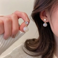 Close-up of elegant 925 silver needle drop earrings with glossy pearl and sparkling zircon - Gold Minimalist Rhinestone Pearl Drop Earring (A44)