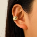 French vintage gold double-layer ear cuff with textured croissant design for women - Diagonal Texture Style (6653) / KC Gold