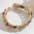 Anello artigianale placcato oro 14K con perle di pietra naturale multicolore unico - Tormalina naturale