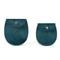 Dark green velvet jewelry pouches with gold snap buttons in two sizes on white background - Small 85*80mm / Teal