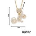 Golden letter M necklace with heart pendant and white zircon pave setting style - Cursive Letter M Style (N00203J-X--M)