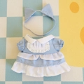 Blau-weißes Plüschpuppenkleid mit Katzenohren-Stirnband für 17cm Vinylfiguren - Passend für 17cm Puppe / Blauer Prinzessinnenrock + Katzenohren