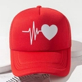 Rote Trucker Cap mit Herzschlag-Druck und atmungsaktivem Mesh-Rücken für Damen - Einheitsgröße / Rot