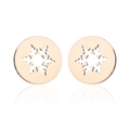 Vista detallada de pendientes redondos de acero inoxidable oro rosa con diseño de copo de nieve - Oro Rosa