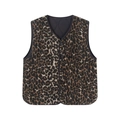Chaleco de leopardo para mujer con cuello en V, botones y forro acolchado negro - S / Leopardo/Negro