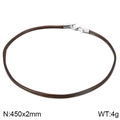 Brown braided leather cord necklace with silver lobster clasp and 450mm chain length - Steel Buckle Brown Rope (KN201935-Z)
