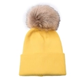 Yellow knit beanie with detachable fluffy faux fur pom pom for kids and toddlers - One Size / Yellow