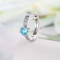 Silver star-shaped earrings featuring a blue zircon stone and white diamond accents - A593-2# Light Sea Blue (Single Piece)
