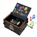 Hand-cranked wooden music box in black with colorful Happy Birthday balloons and cake - Happy Birthday 8