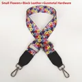 Floral crossbody strap with colorful flower pattern, black leather ends and gold hooks - Small Flowers + Black Leather / Silver Hook