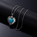Vintage heart-shaped turquoise pendant necklace with silver-tone box chain for women - Turquoise Heart