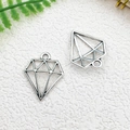Antique silver geometric diamond hollow alloy charm pendant for DIY jewelry making - Diamond Shape (16x19mm)