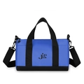 Blue nylon cylinder pillow bag with black top handles and adjustable shoulder strap - Blue