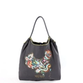 Bolso tote de lona gris con bordado chino colorido y detalle de logo dorado - Mapa de China Gris Oscuro